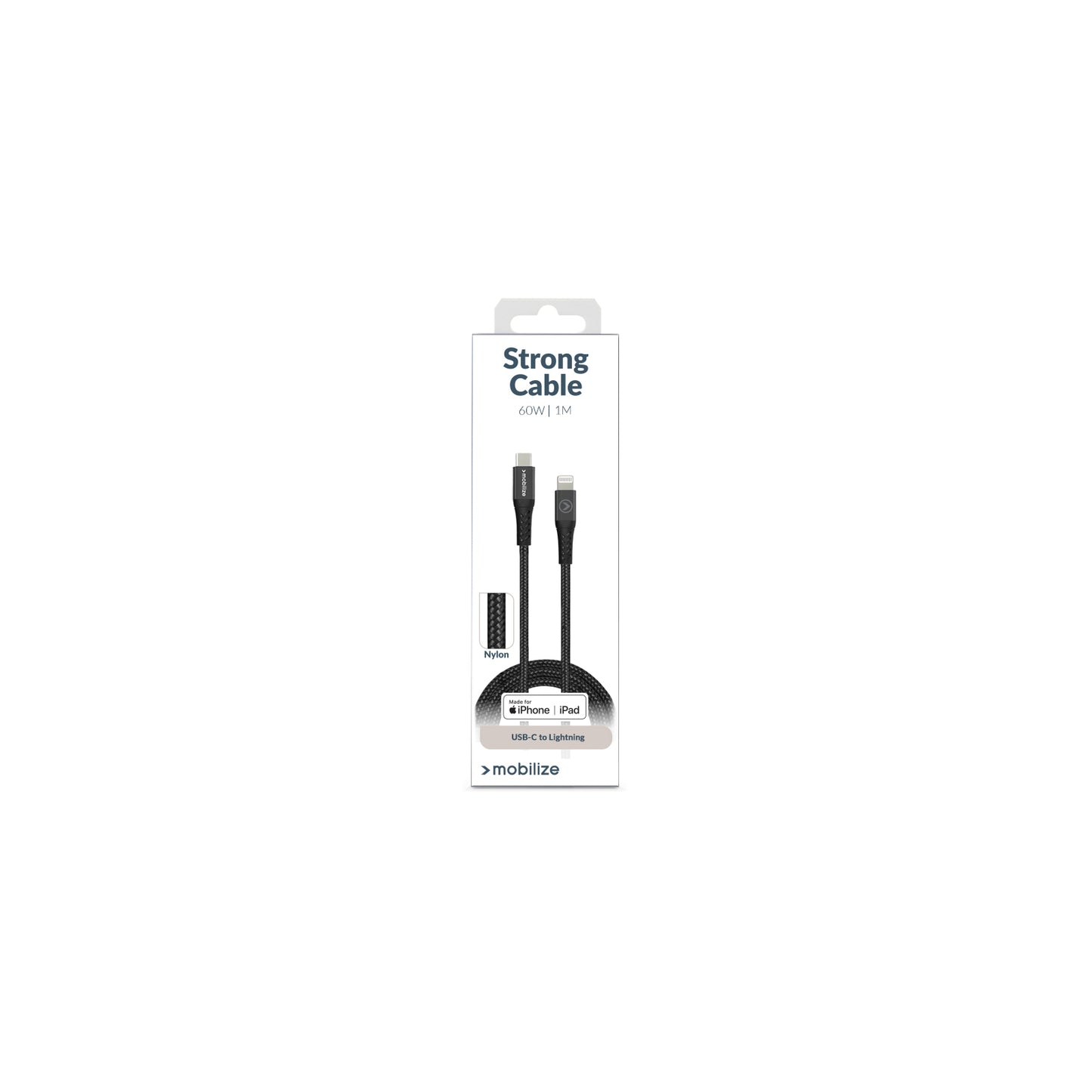 Mobilize Strong Nylon Cable USB-C to MFi Lightning 1m. 60W Black