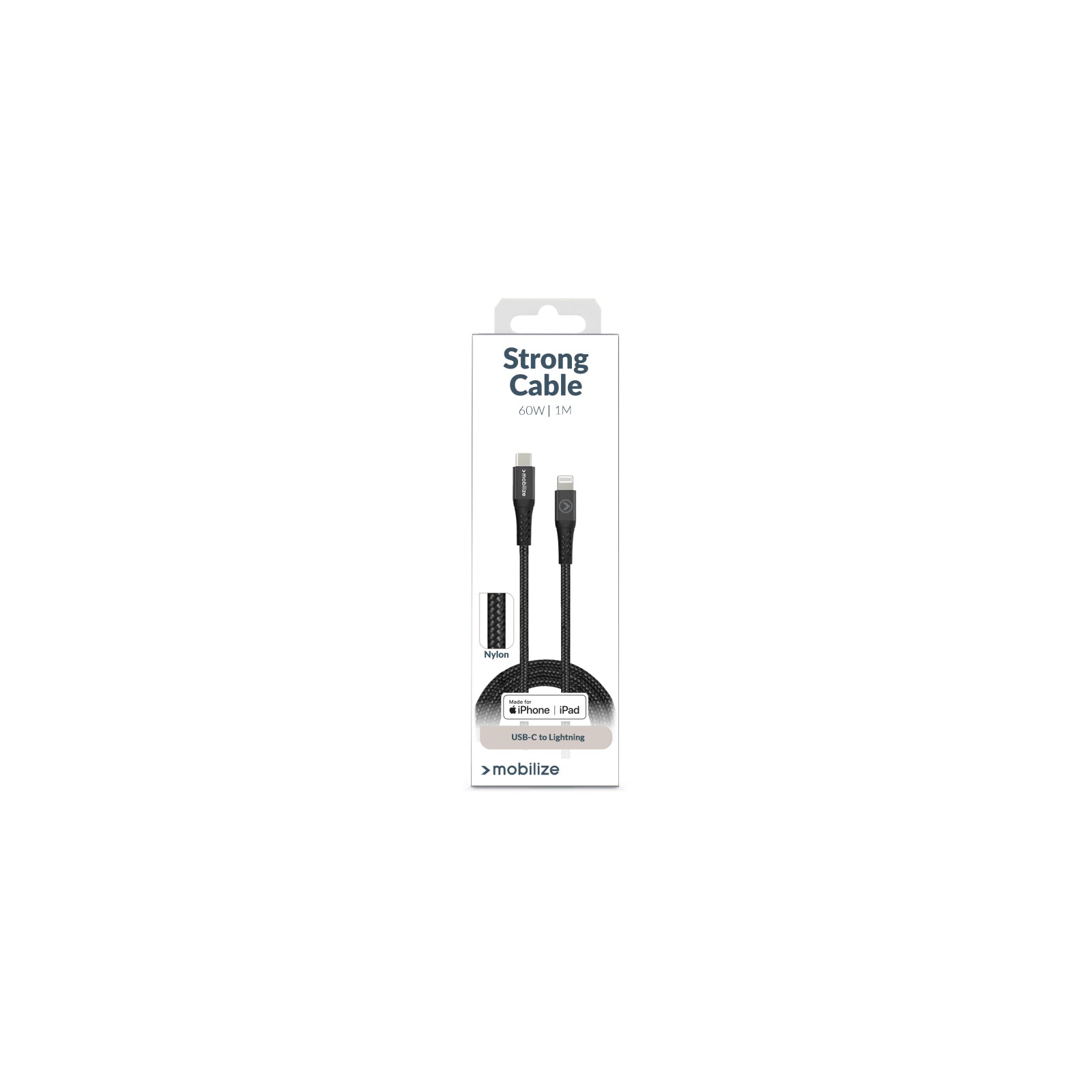 Mobilize Strong Nylon Cable USB-C to MFi Lightning 1m. 60W Black