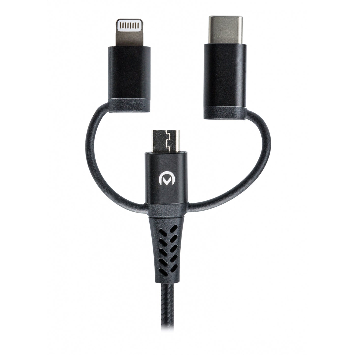 Mobilize Strong Nylon Cable 3in1 USB to Micro USB, USB-C, Apple MFi Lightning 1.5m Black