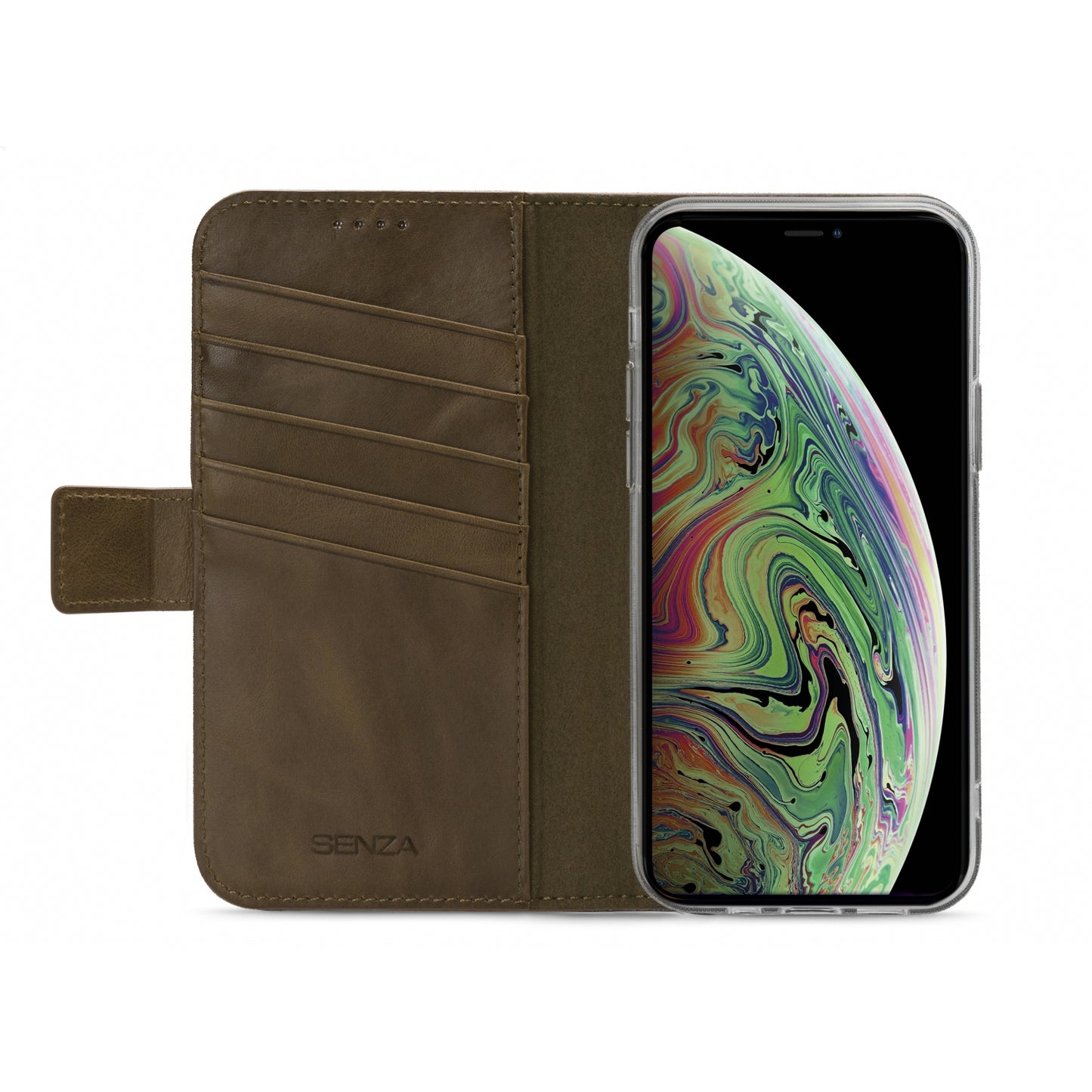 Senza Desire Leather Wallet Apple iPhone Xs Max Burned Olive
