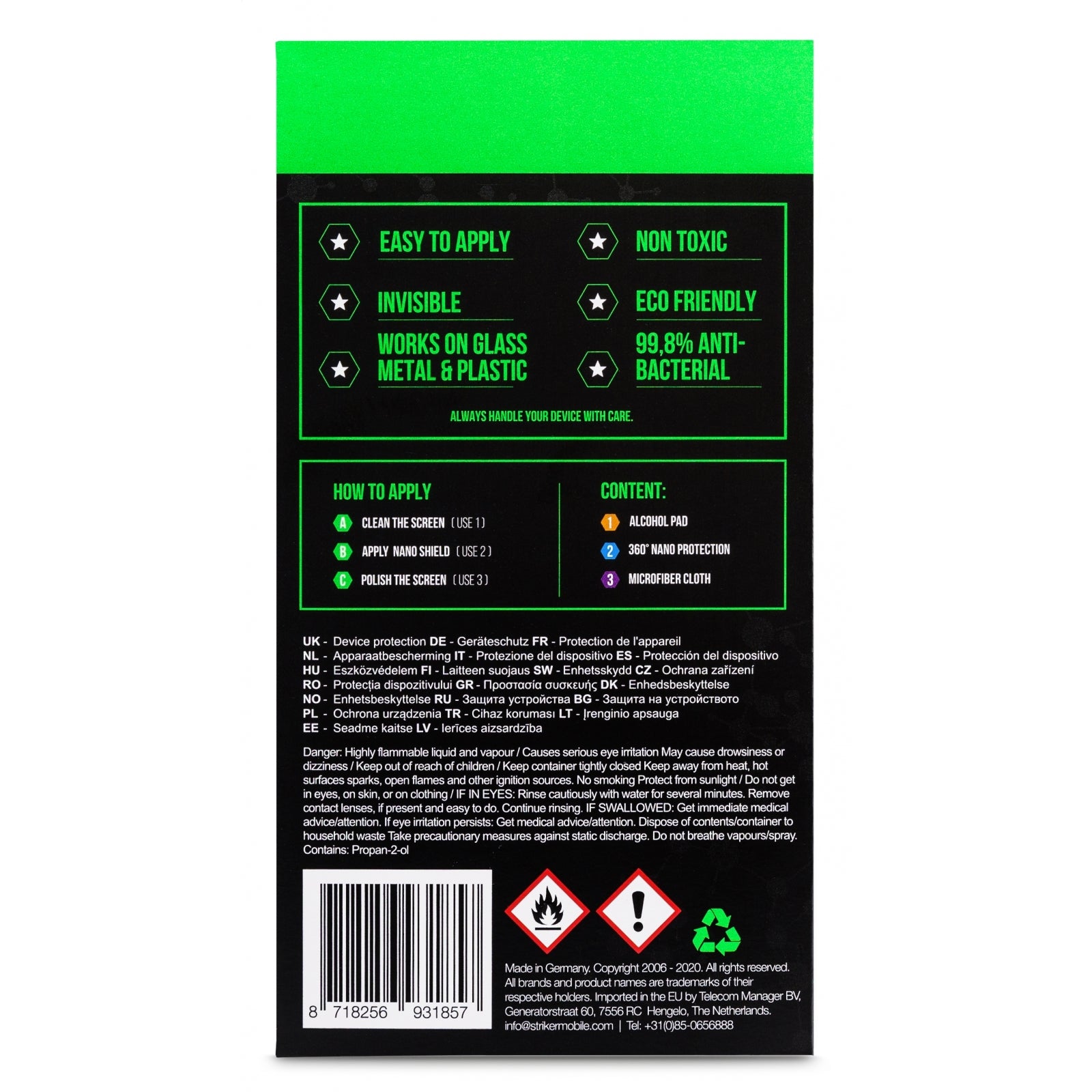 Striker Coating Antibacterial Nano Coating voor o.a. Smartphone en Tablets