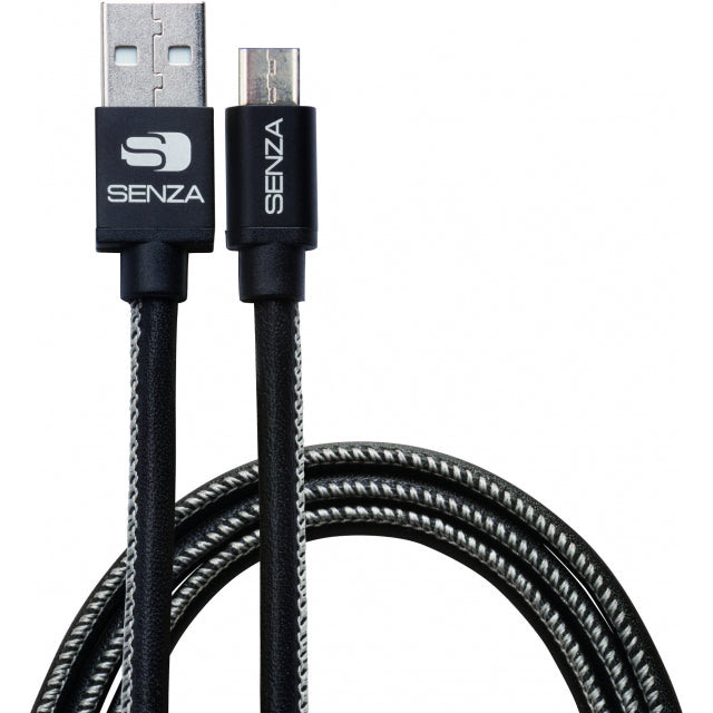 Senza Premium Leder Lade-/Sync-Kabel Micro USB 1,5m. 12W Schwarz