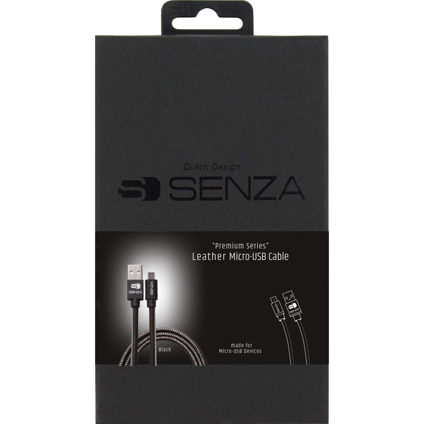 Senza Premium Leather Charge/Sync Cable Micro USB 1.5m. 12W Black
