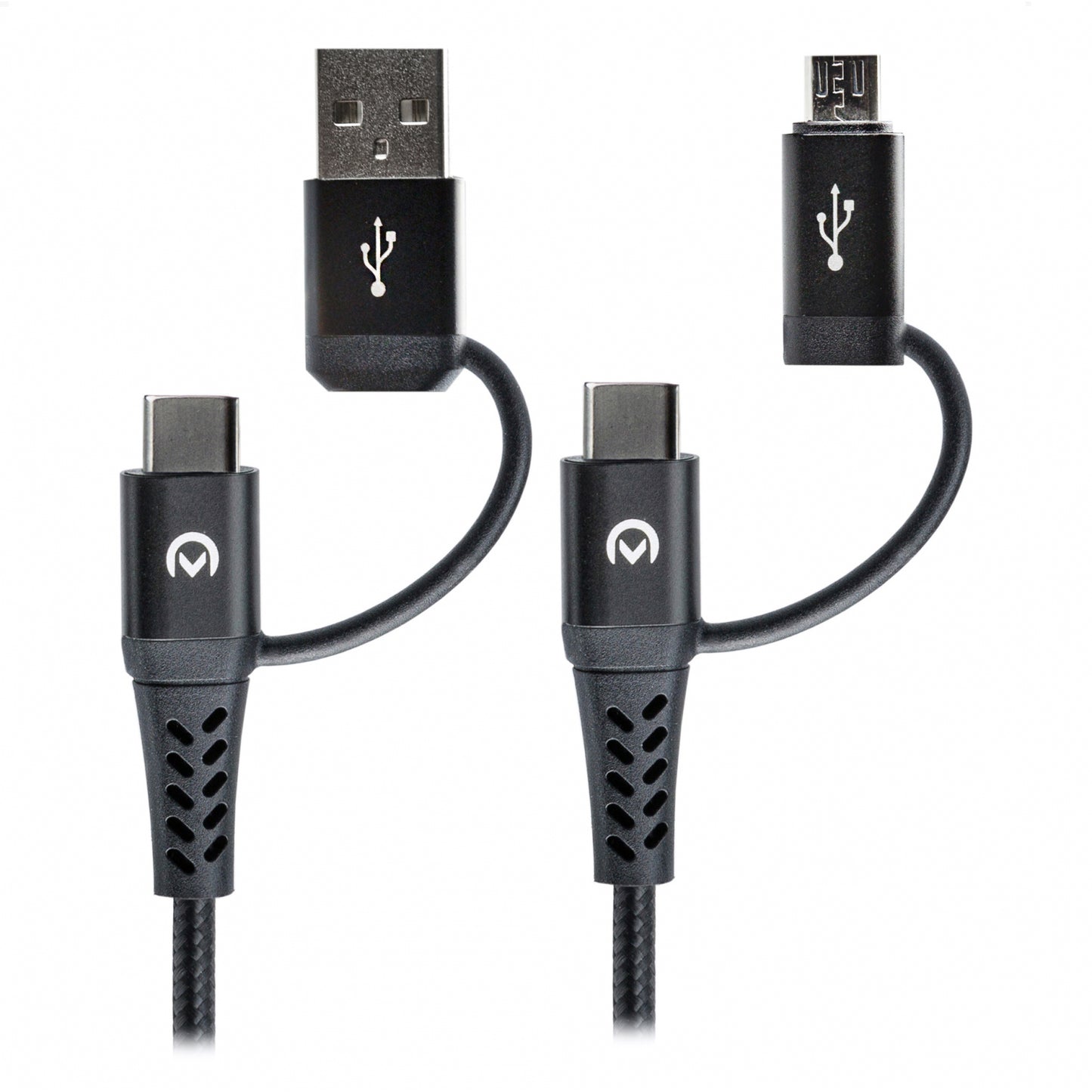 Mobilize Strong Nylon Cable 4in1 USB, USB-C to Micro USB, USB-C 1.5m Black