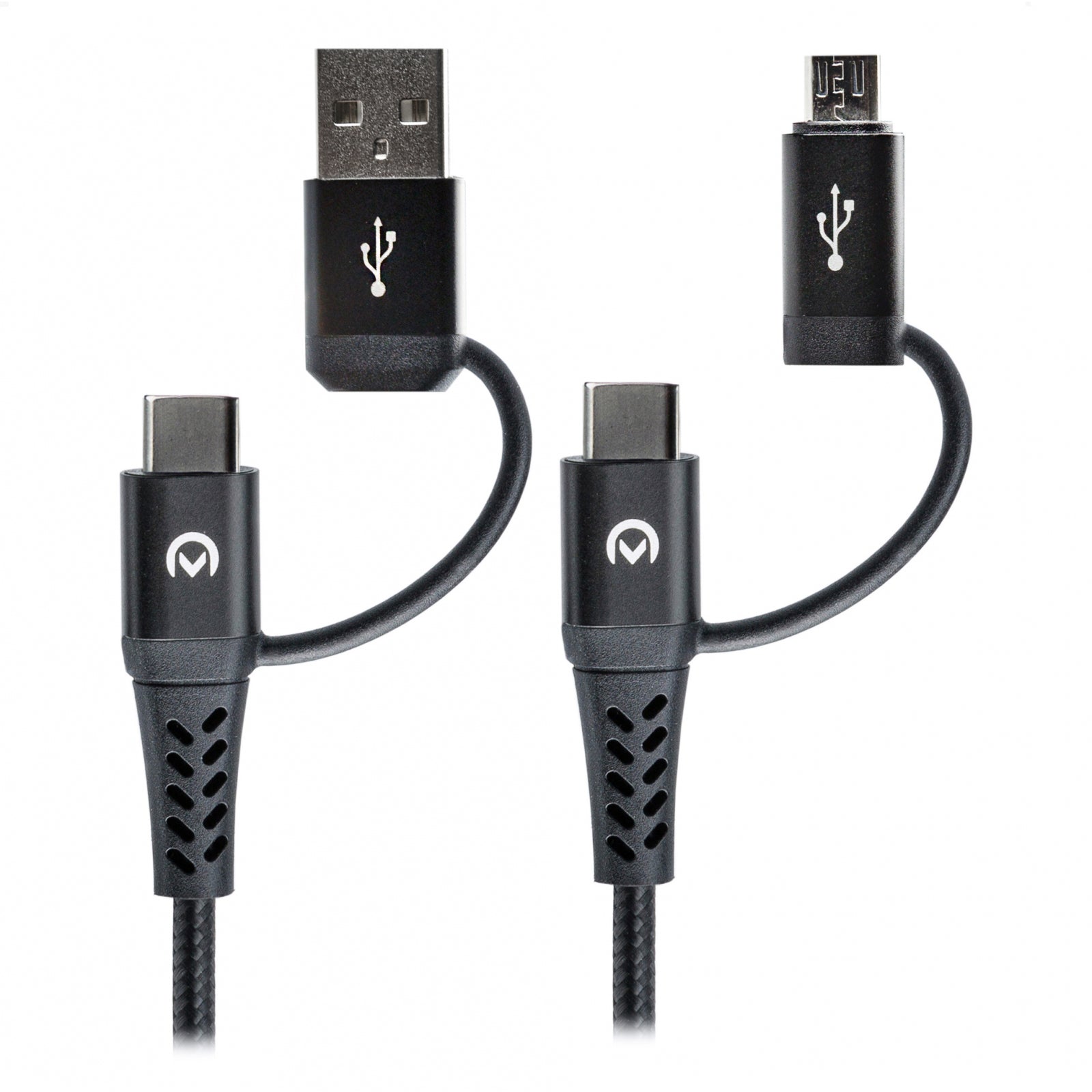 Mobilize Strong Nylon Cable 4in1 USB, USB-C to Micro USB, USB-C 1.5m Black