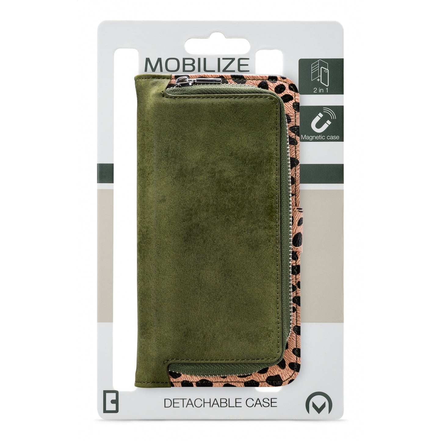 Mobilize 2in1 Magnet Zipper Case Samsung Galaxy A22 4G Olive/Leopard
