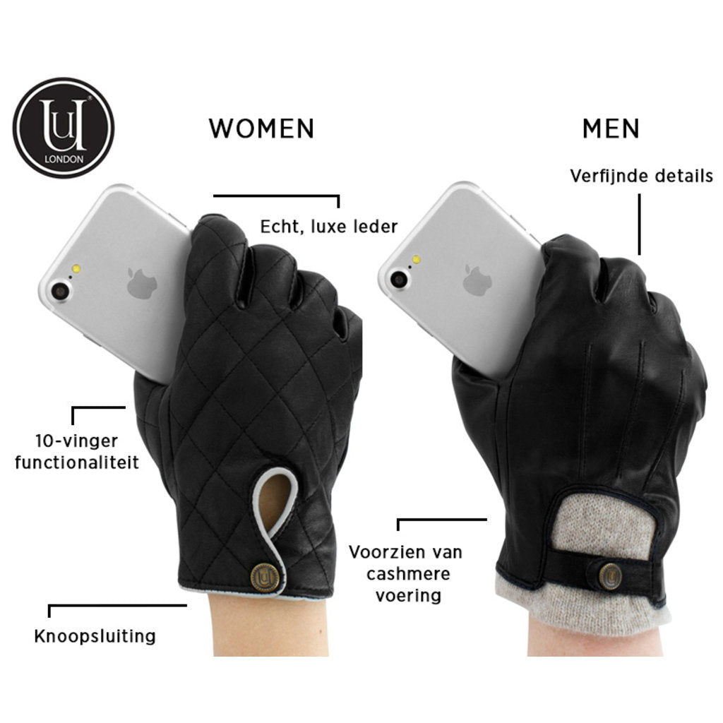 Uunique Lederen Touchscreen Handschoenen - Heren (maat L/XL)