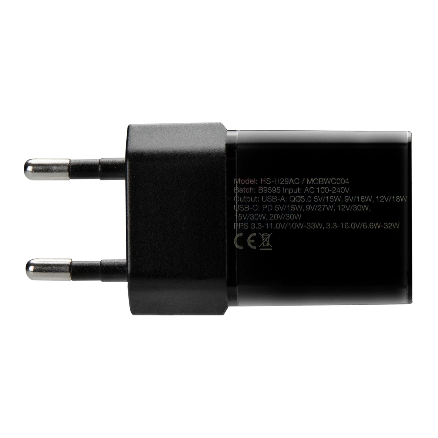 Mobilize Wall Charger USB-C + USB GaN 30W with PD/PPS Black