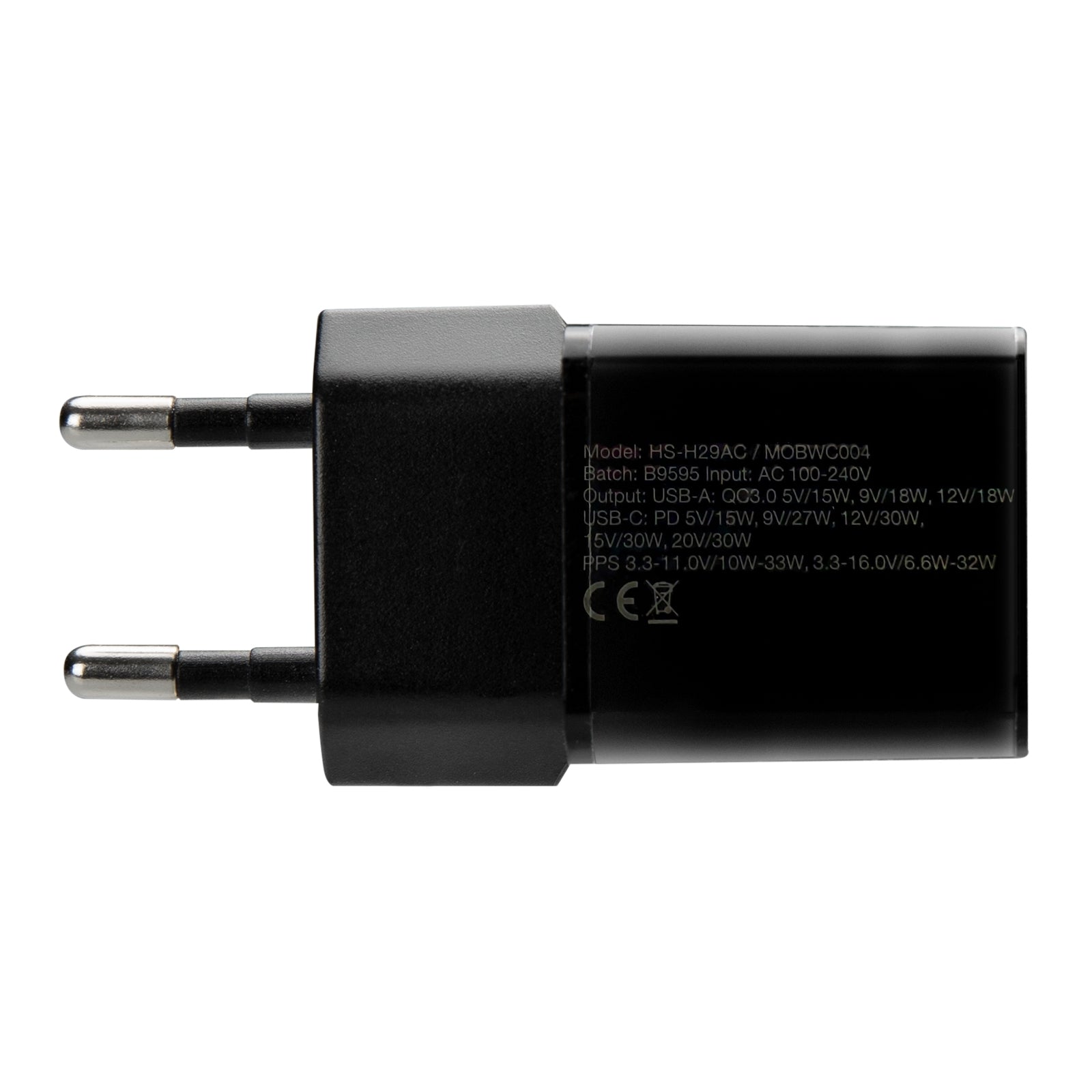 Mobilize Wall Charger USB-C + USB GaN 30W with PD/PPS Black