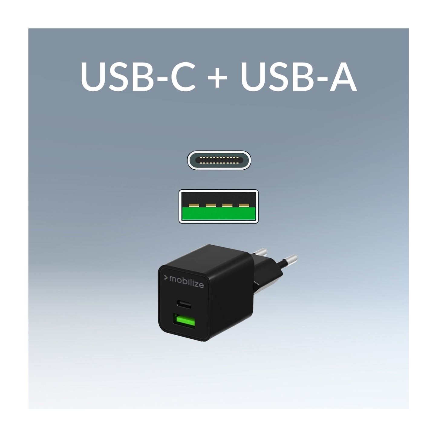 Mobilize Wall Charger USB-C + USB GaN 30W with PD/PPS Black