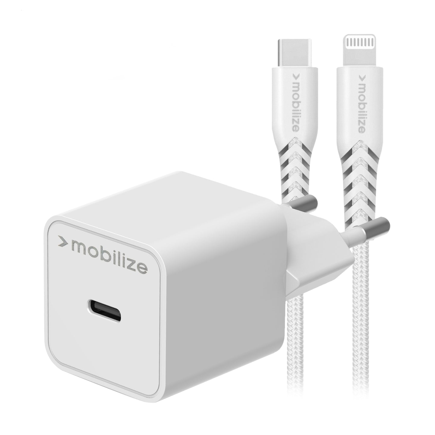 Mobilize Wall Charger USB-C 20W with PD + MFi Lightning Nylon Cable 1.2m White