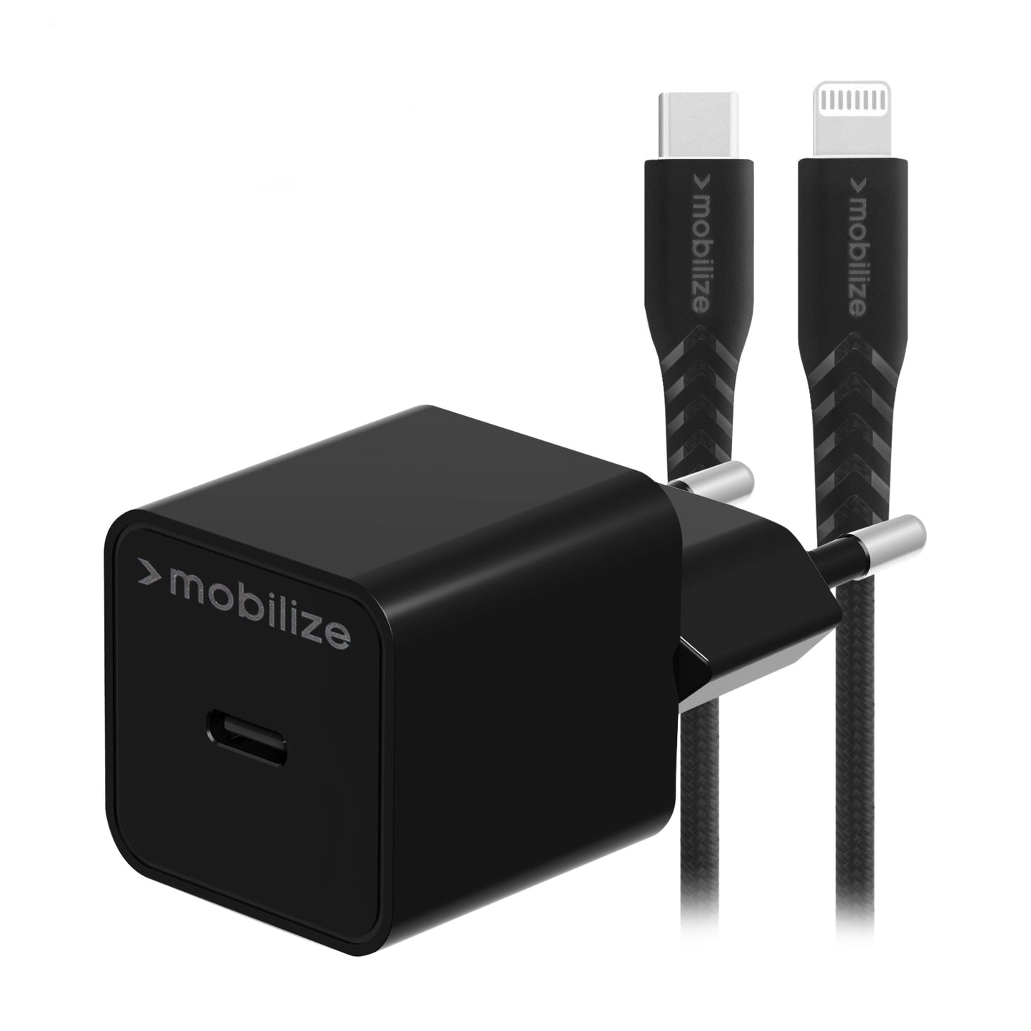 Mobilize Wall Charger USB-C 20W with PD + MFi Lightning Nylon Cable 1.2m Black