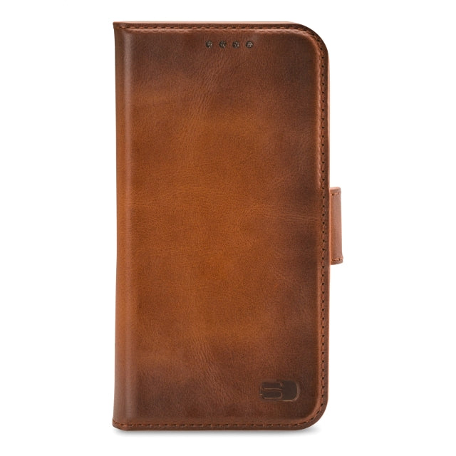 Senza Desire Étui en cuir portefeuille Apple iPhone 14 Cognac Brûlé
