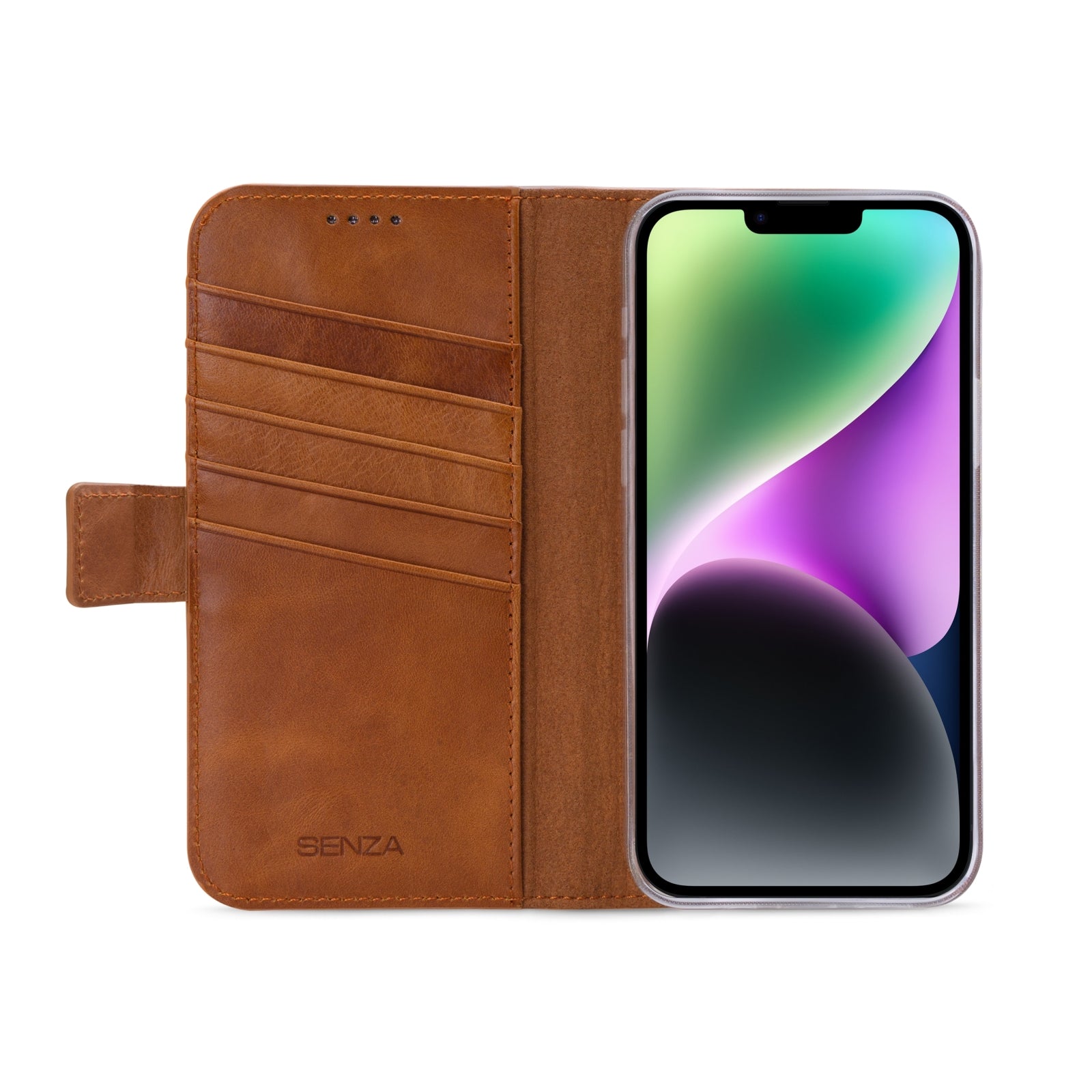 Senza Desire Leather Wallet Apple iPhone 14 Plus Burned Cognac