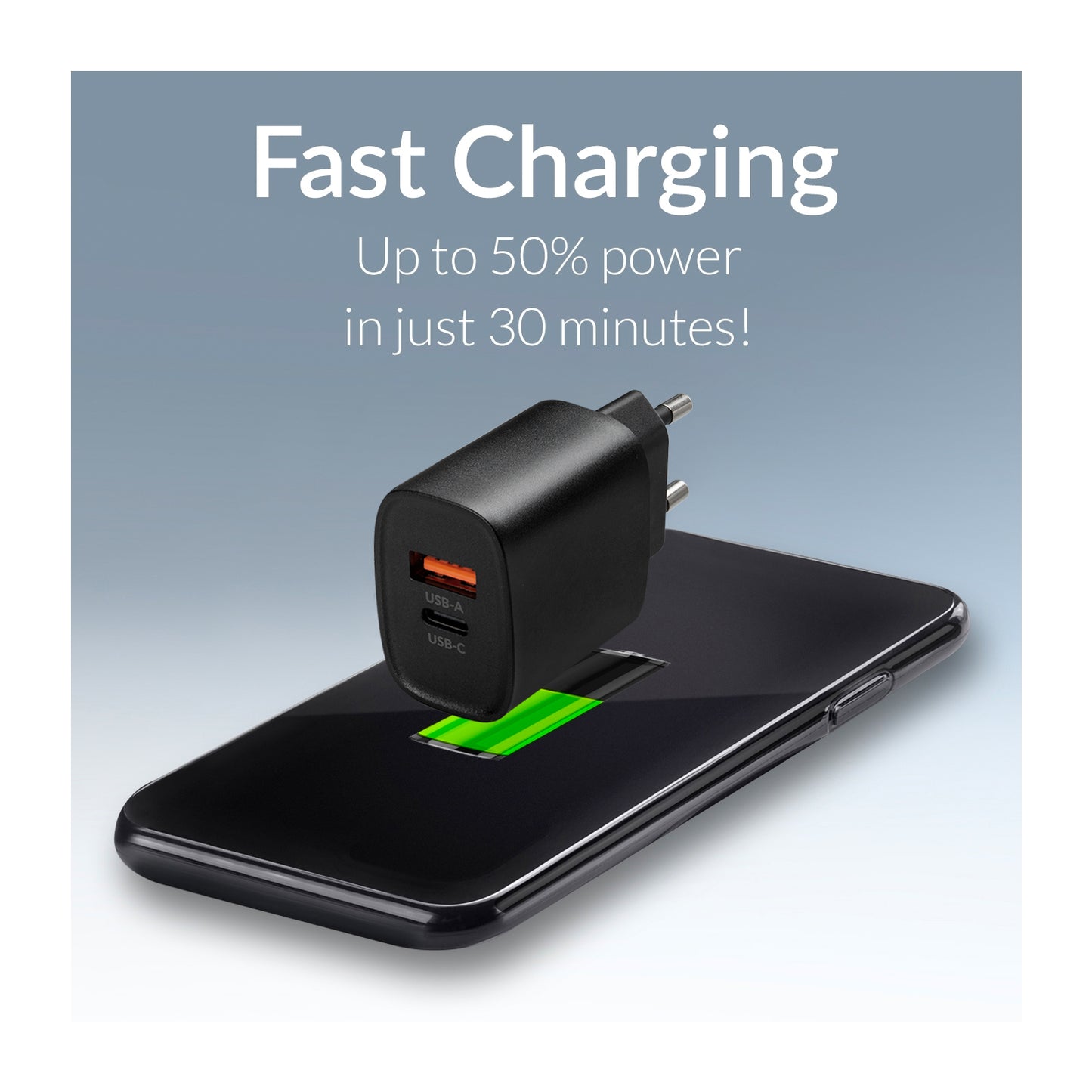 Mobilize Wall Charger USB-C + USB 25W with PD/PPS Black