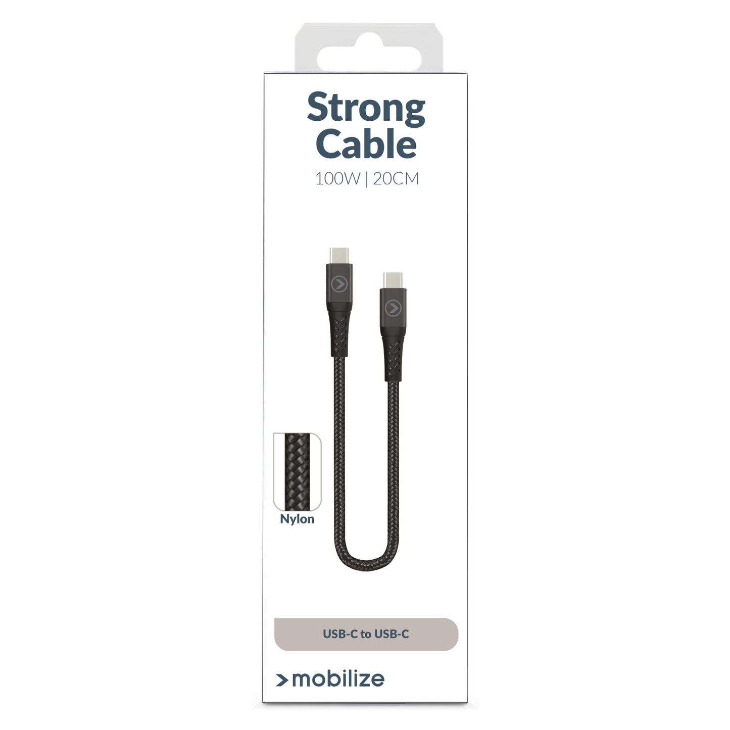Mobilize Strong Nylon Cable USB-C to USB-C 20cm. 100W Black