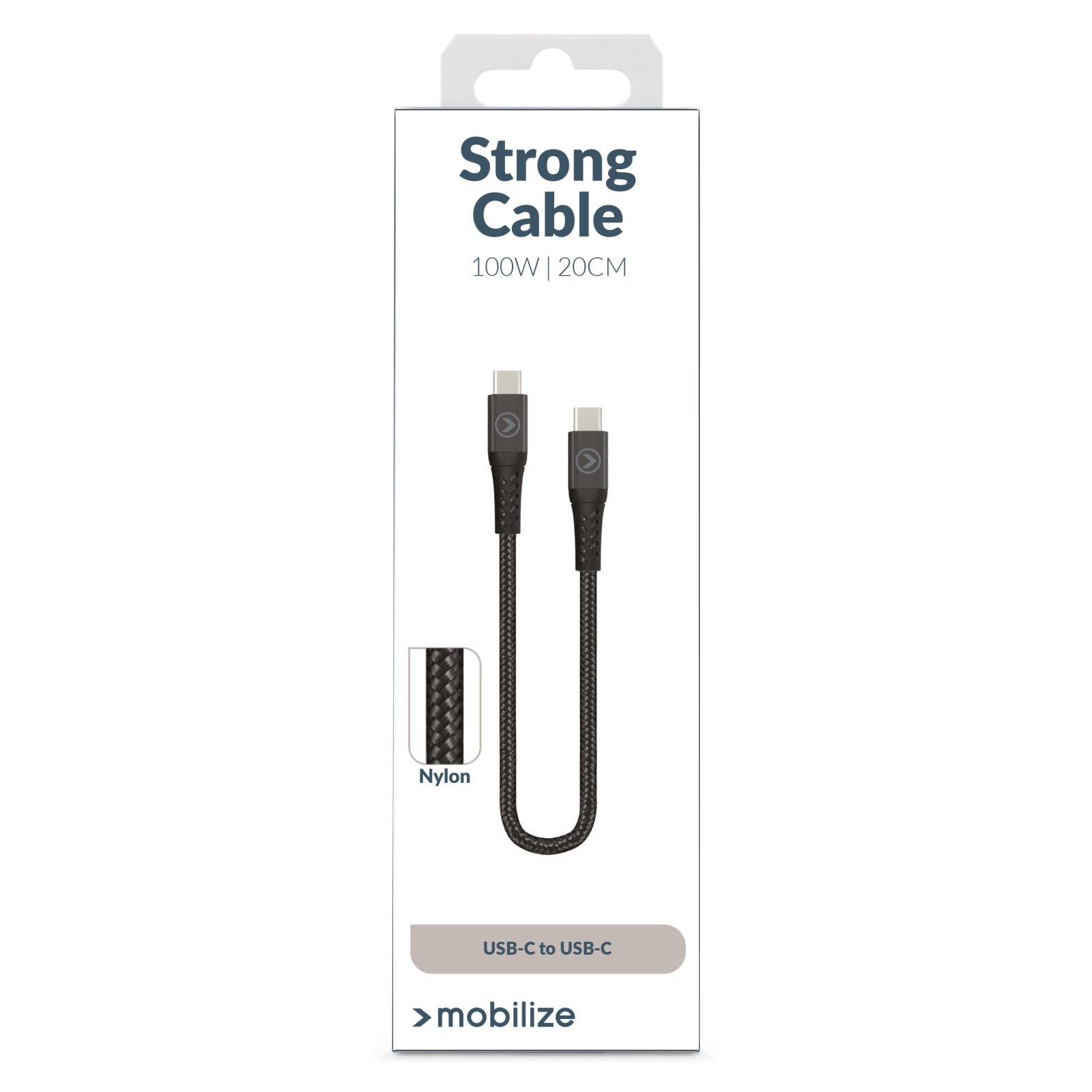 Mobilize Strong Nylon Cable USB-C to USB-C 20cm. 100W Black