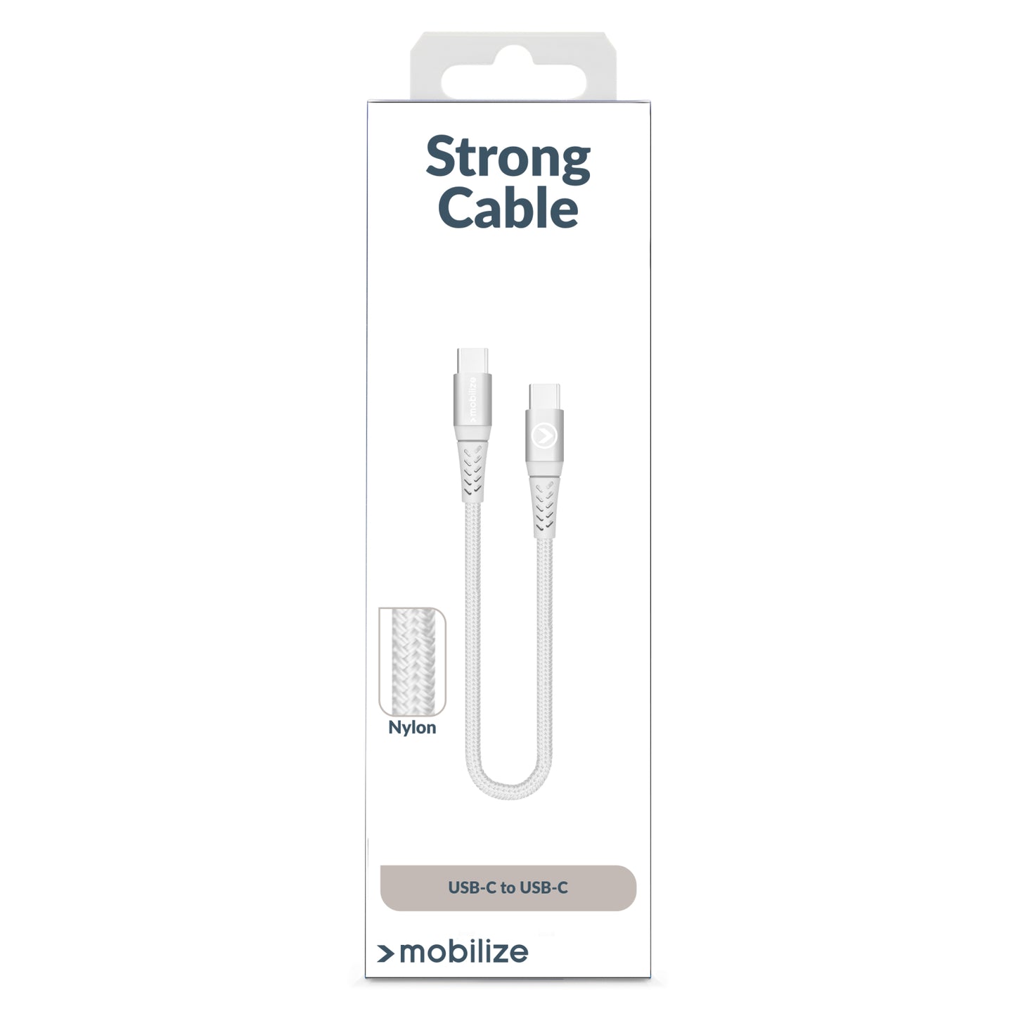 Mobilize Strong Nylon Cable USB-C to USB-C 20cm. 100W White