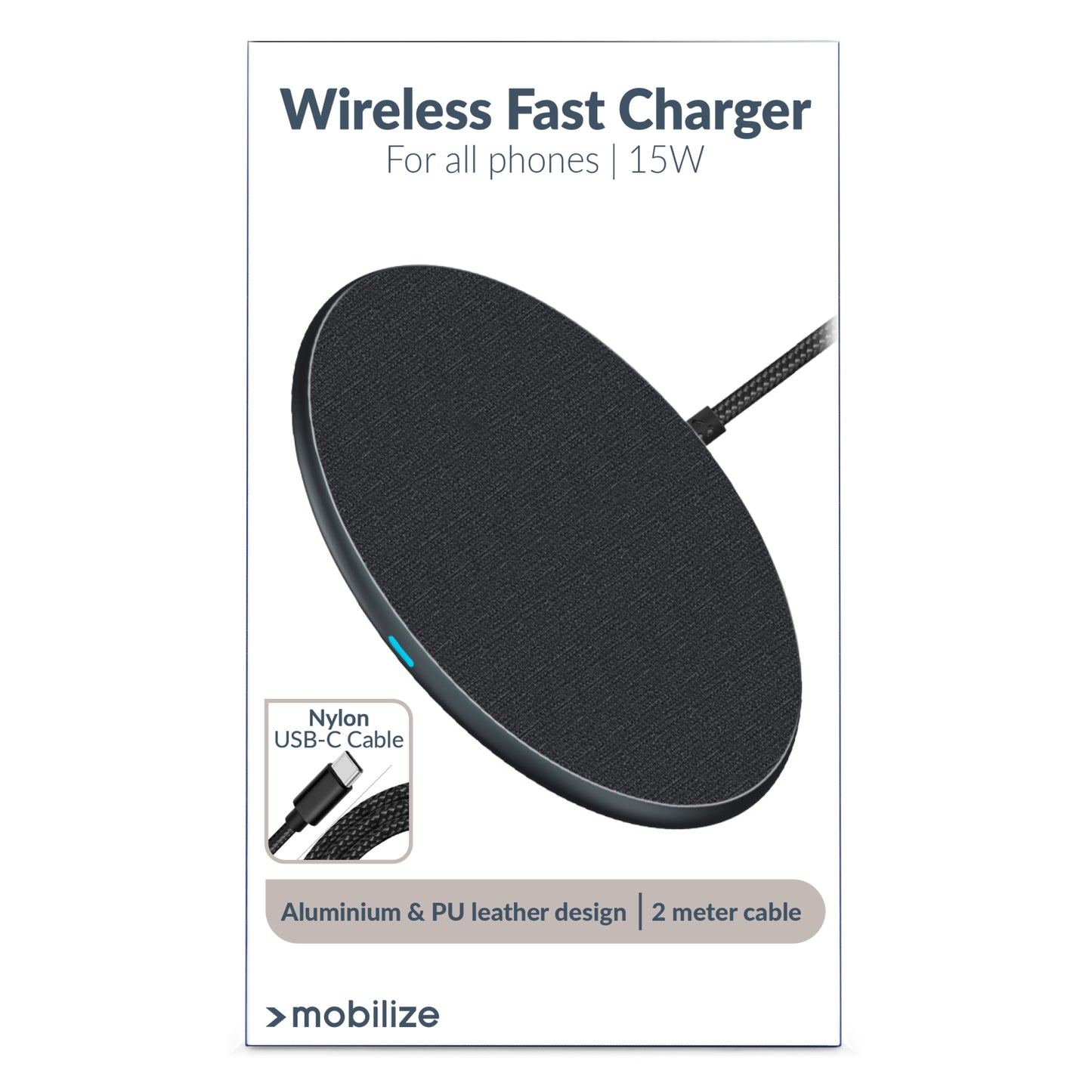 Mobilize Wireless Fast Charger Flat 5W/7.5W/10W/15W PU Leather Grey
