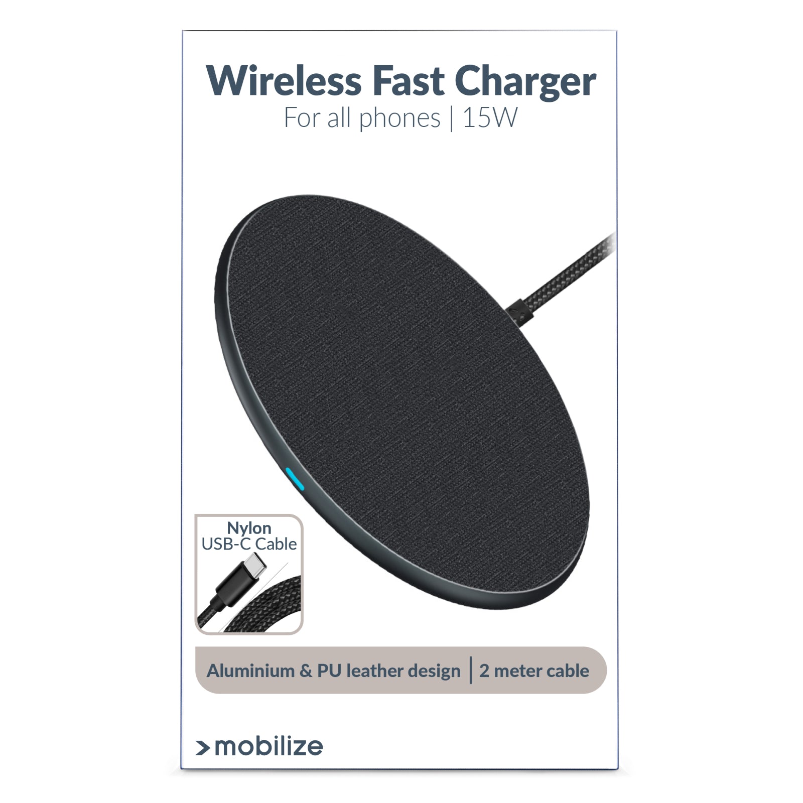 Mobilize Wireless Fast Charger Flat 5W/7.5W/10W/15W PU Leather Grey