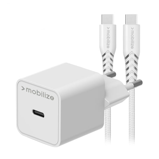 Mobilize Wall Charger USB-C GaN 30W with PD/PPS + USB-C Nylon Cable 1.2m White