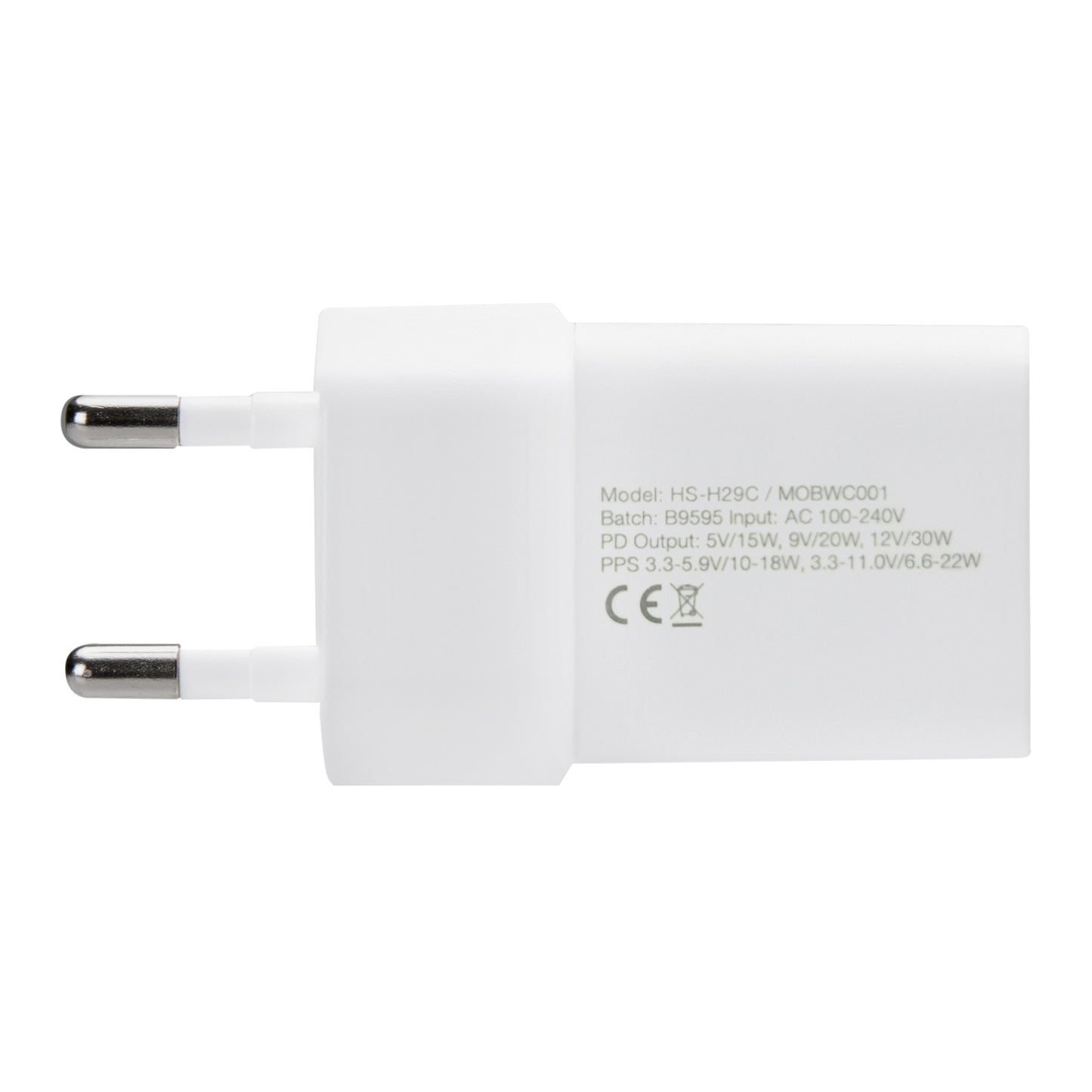 Mobilize Wall Charger USB-C GaN 30W with PD/PPS + USB-C Nylon Cable 1.2m White