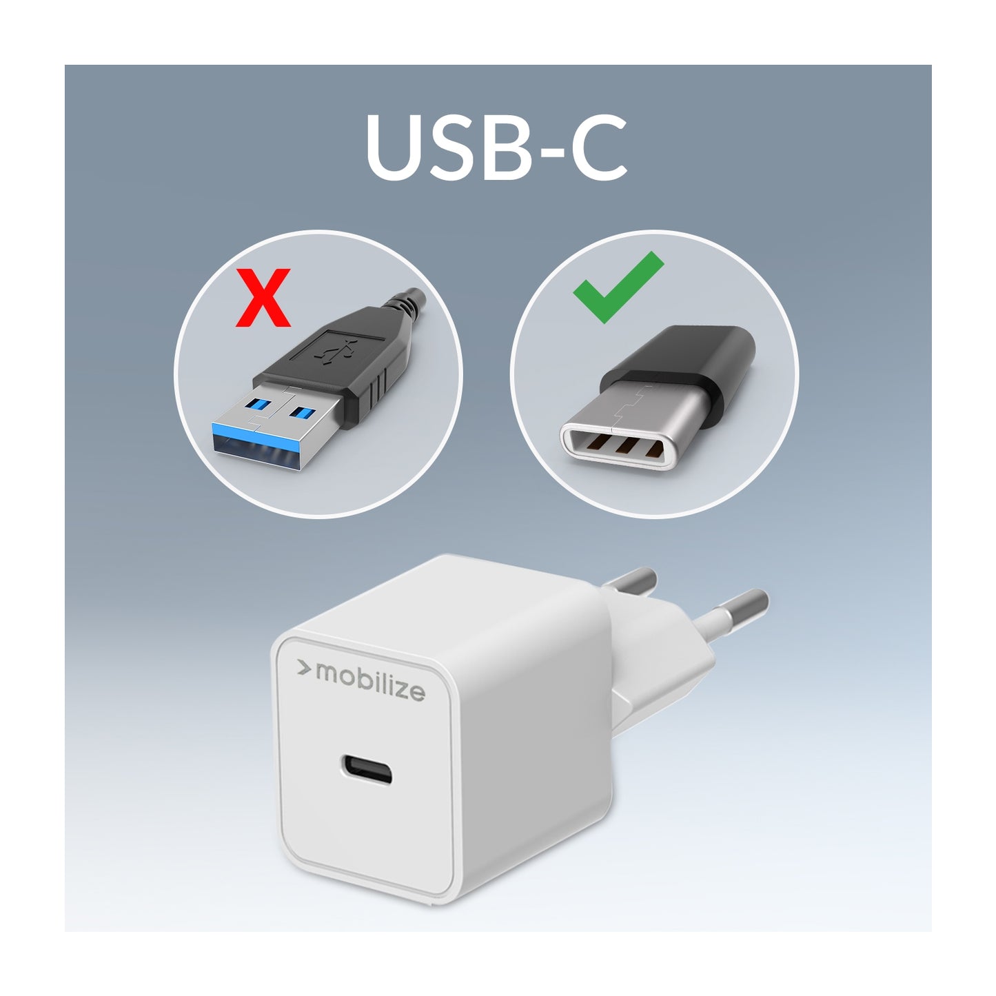 Mobilize Wall Charger USB-C GaN 30W with PD/PPS + USB-C Nylon Cable 1.2m White