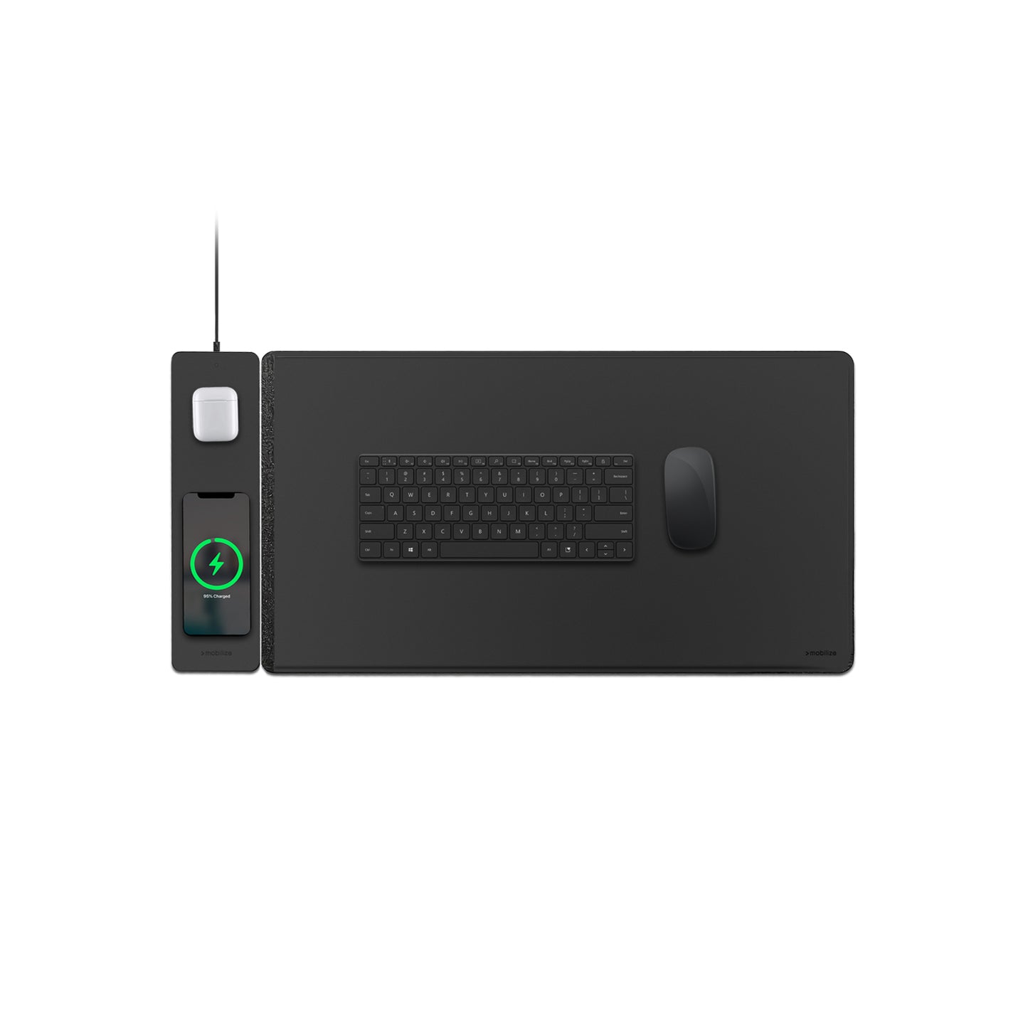 Mobilize PU Leather Desk Mat with Magnetic Wireless Charger 15W Black