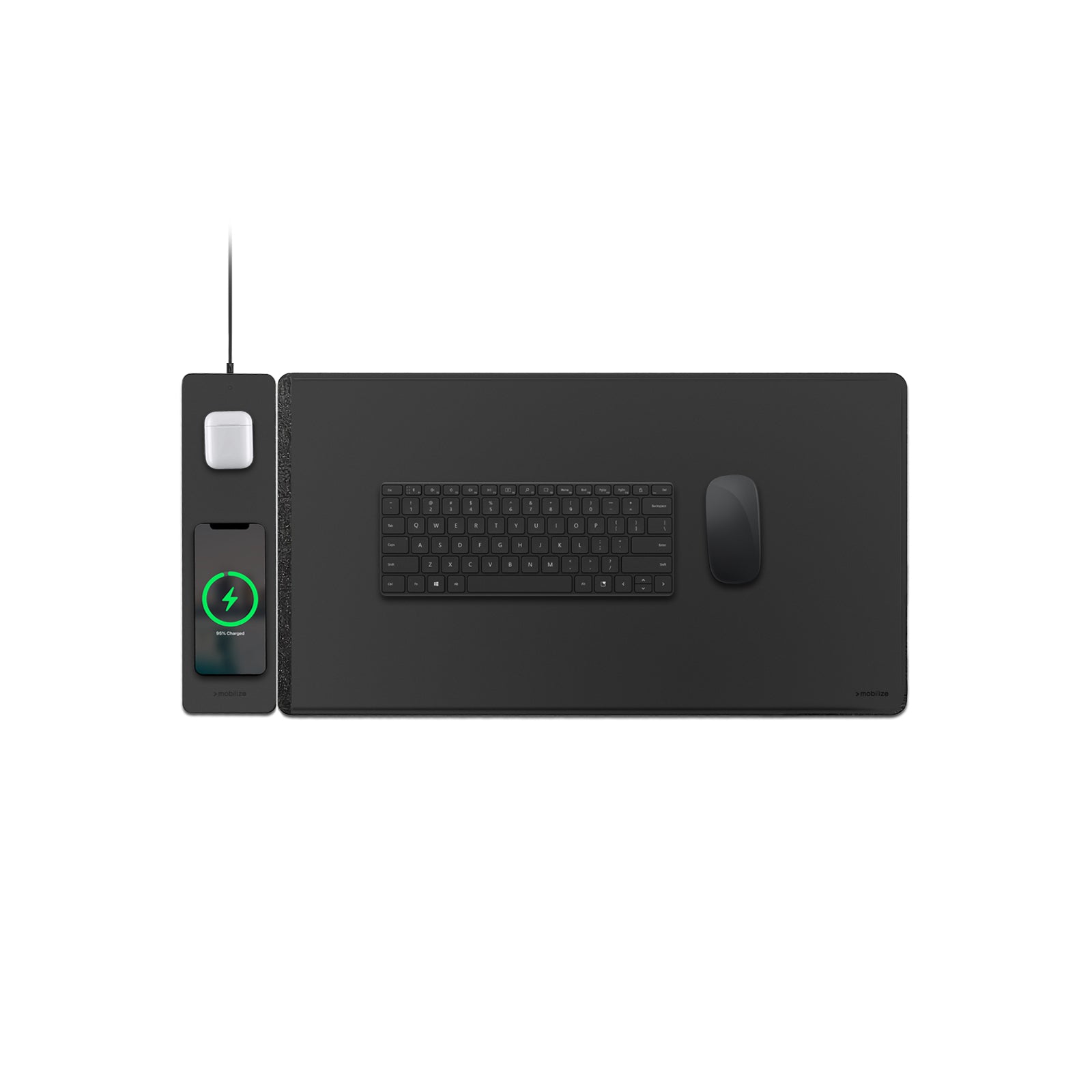 Mobilize PU Leather Desk Mat with Magnetic Wireless Charger 15W Black