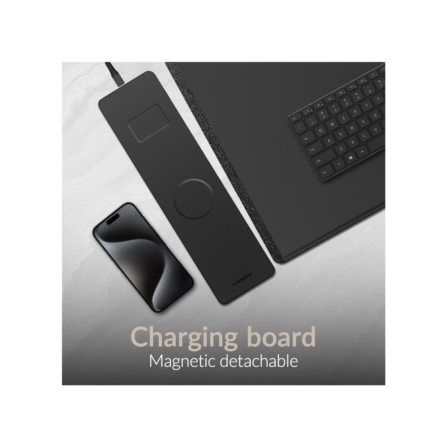 Mobilize PU Leather Desk Mat with Magnetic Wireless Charger 15W Black