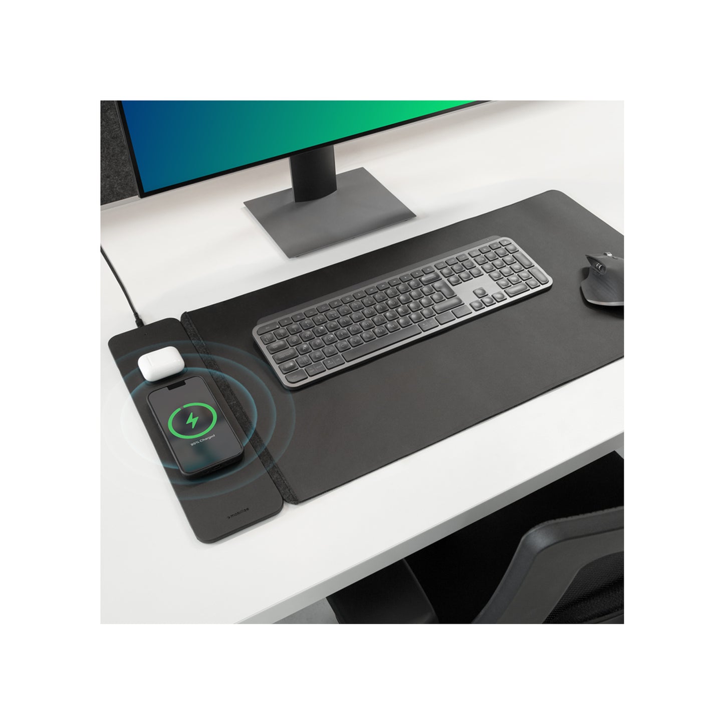 Mobilize PU Leather Desk Mat with Magnetic Wireless Charger 15W Black