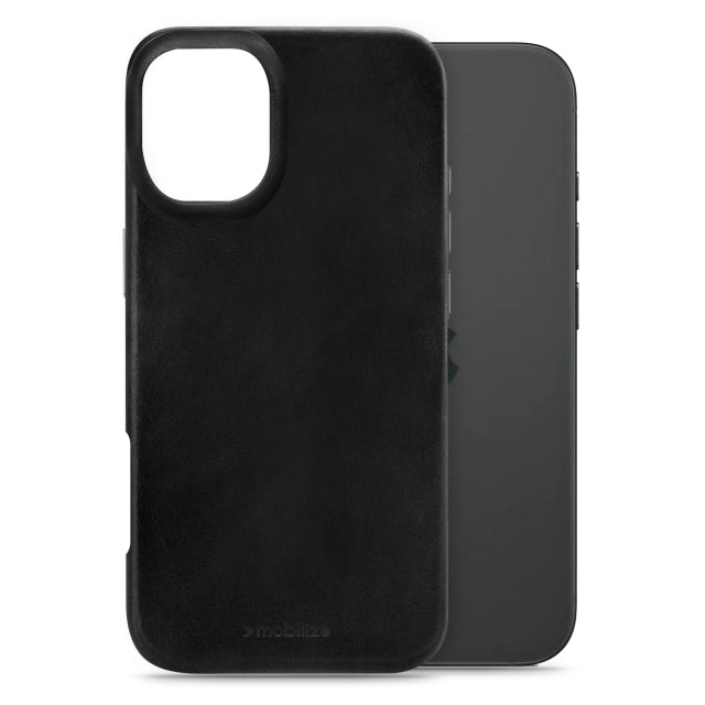 Mobilize Magsafe Compatible Étui en cuir véritable Premium Apple iPhone 16 Noir