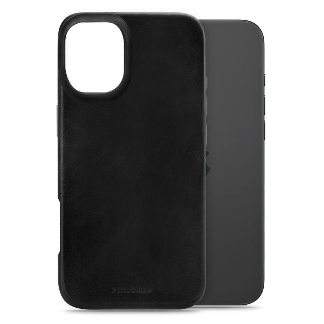 Coque en cuir premium compatible Mobilize MagSafe Apple iPhone 16 Plus Noir