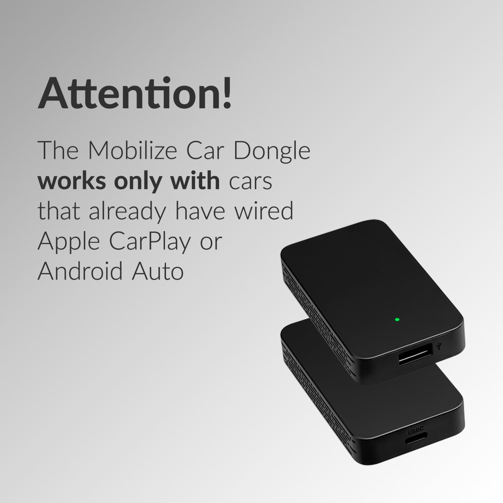 Mobilize Adapter for Wireless Apple Carplay/Android Auto Black