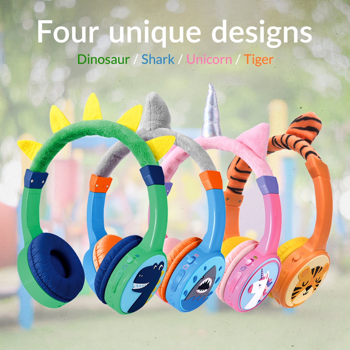 Mobilize Wireless/Wired Over Ear Kids Headphone 85dB Dinosaur