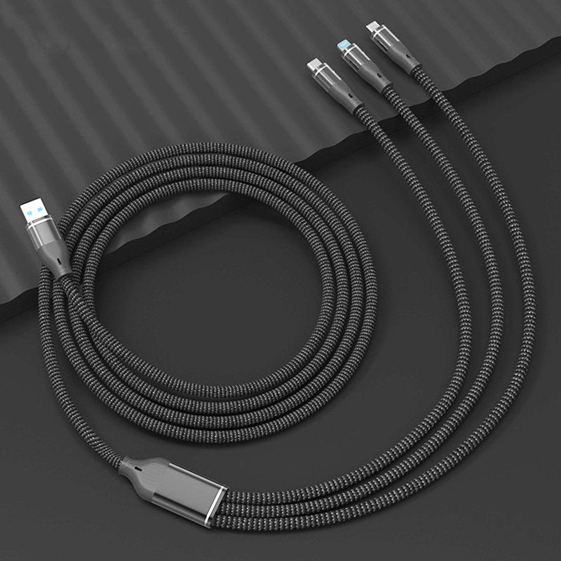 3 in 1 USB (USB-C + Lightning + Micro USB) snellaad kabel 200W