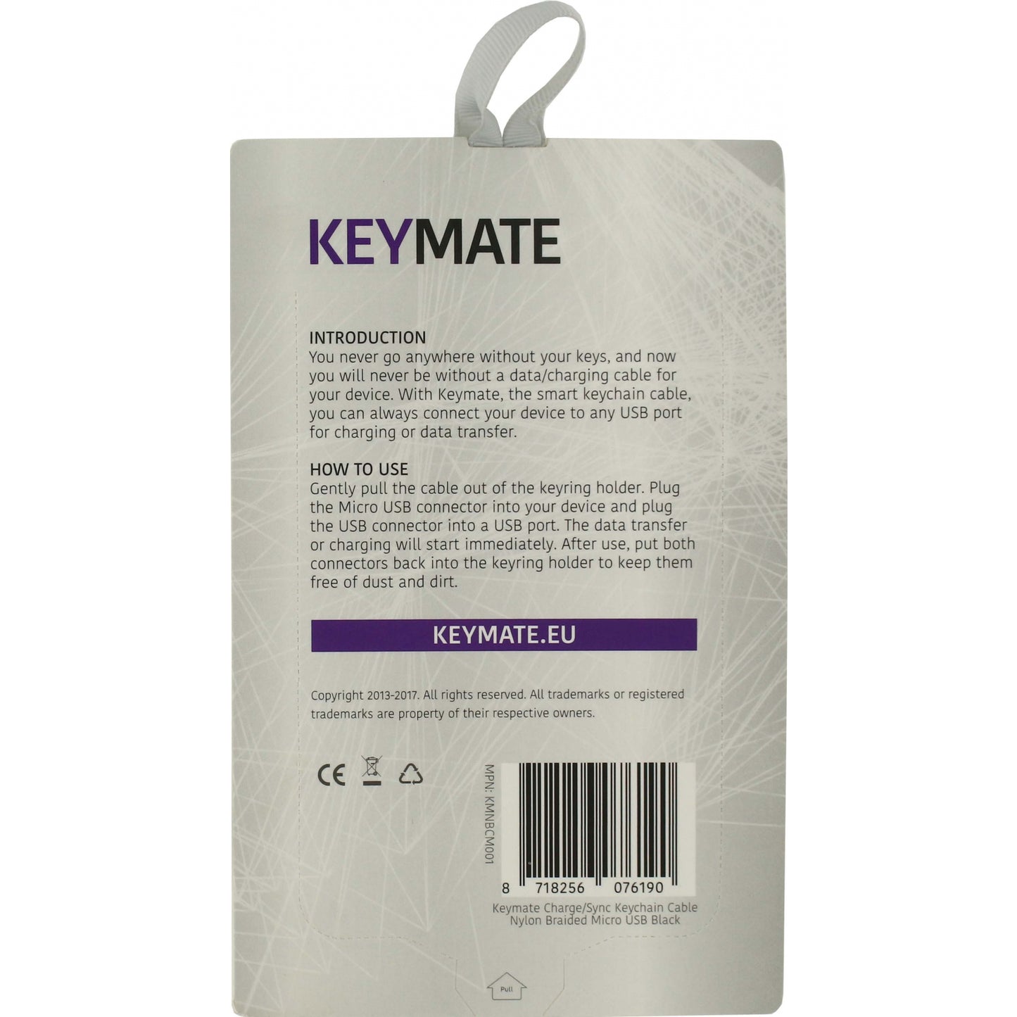 KeyMate Charge/Sync Keychain Cable Nylon Braided Micro USB Black