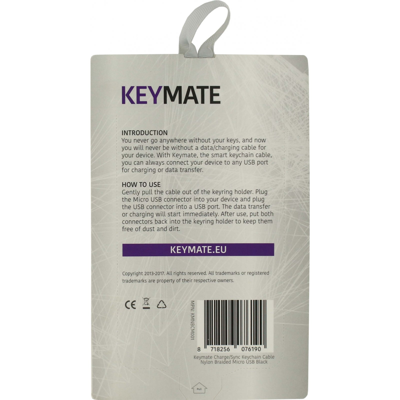 KeyMate Charge/Sync Keychain Cable Nylon Braided Micro USB Black