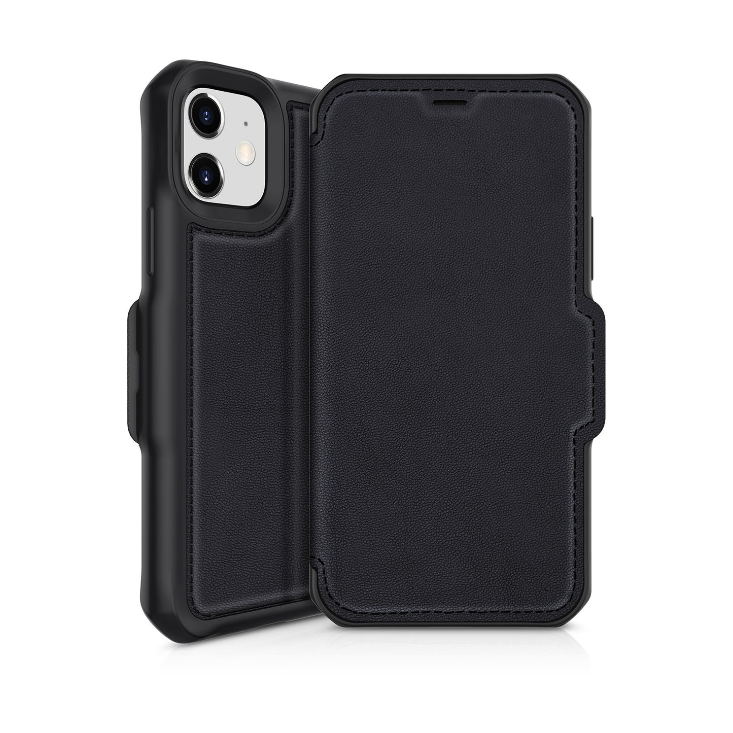 ITSKINS Level 2 HybridFolio Leather for Apple iPhone 12 Mini Pure Black