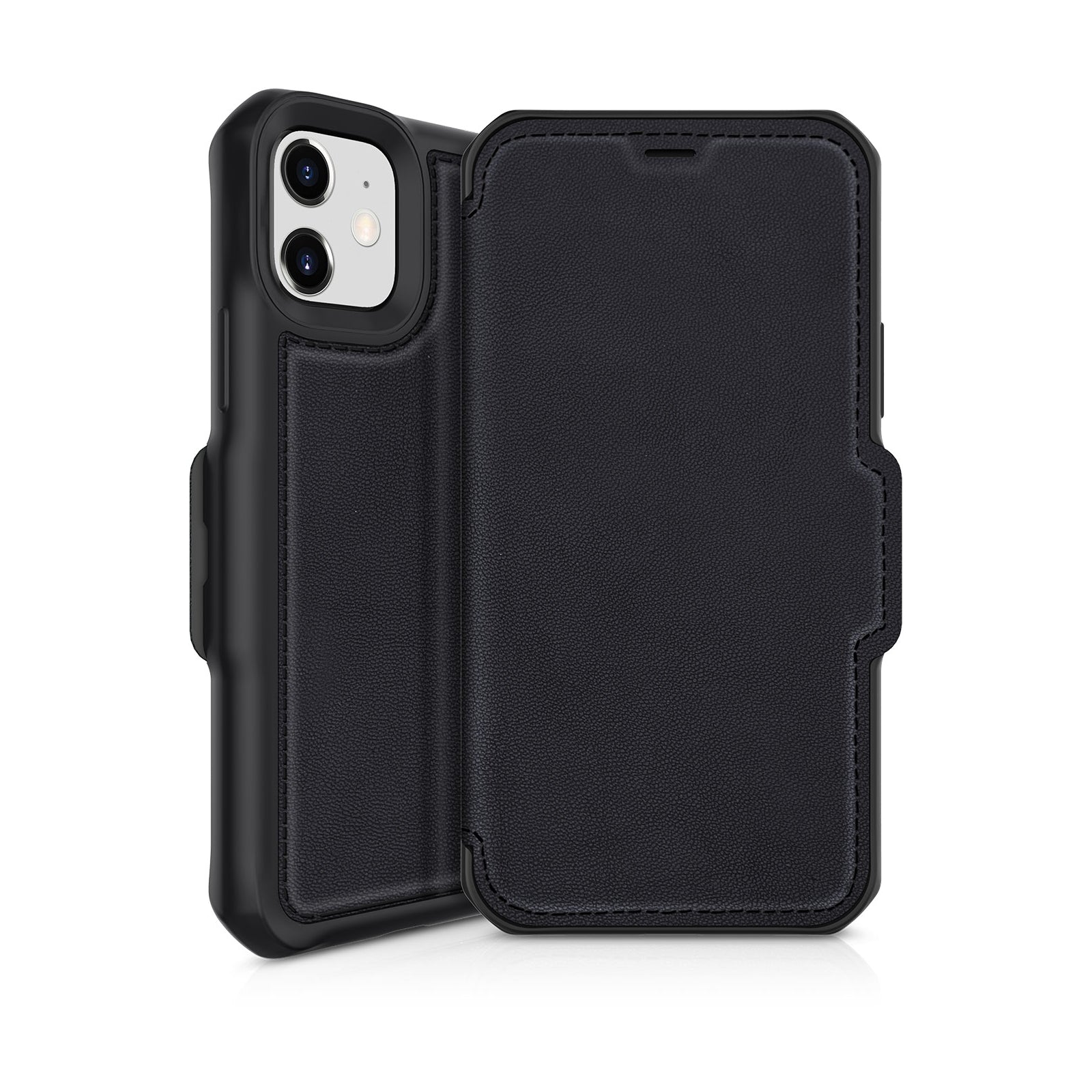 ITSKINS Level 2 HybridFolio Leather for Apple iPhone 12 Mini Pure Black