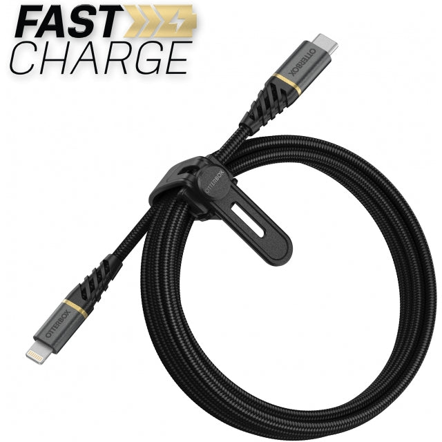 OtterBox Nylon geflochtenes Lade-/Synchronisationskabel USB-C auf Apple Lightning 2m Schwarz