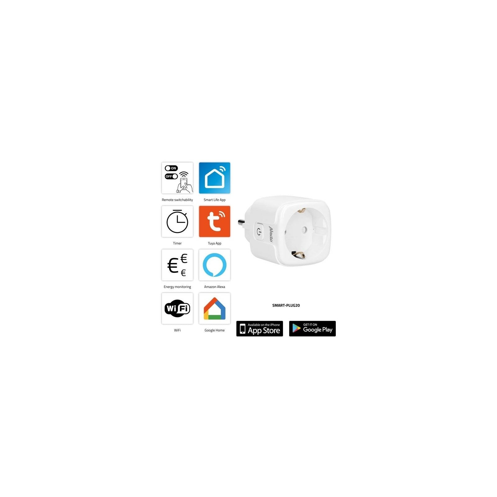 Alecto Smart WiFi Power Socket + Power Meter White