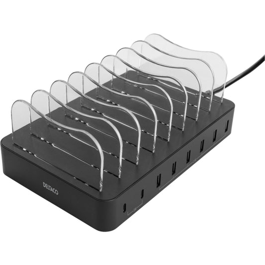 DPS-0201 DELTACO 8-Port USB + USB-C Ladestation 75W Schwarz