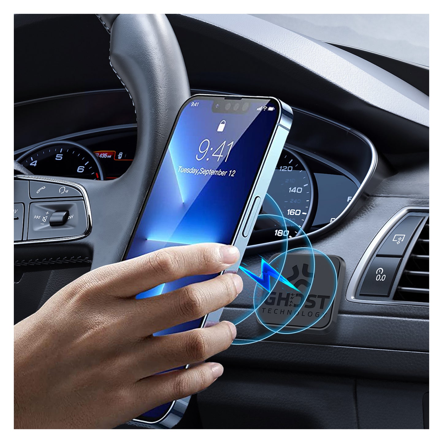 Celly GhostFix Universal Magnetic Car Holder + 3 Metal Plates XL Black