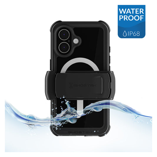 Ghostek Nautical Waterproof MagSafe Case + Belt Swivel Holster Apple iPhone 16 Black
