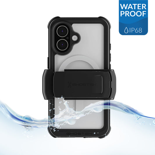Ghostek Nautical Wasserdichte MagSafe Hülle + Gürtelclip Holster Apple iPhone 16 Clear