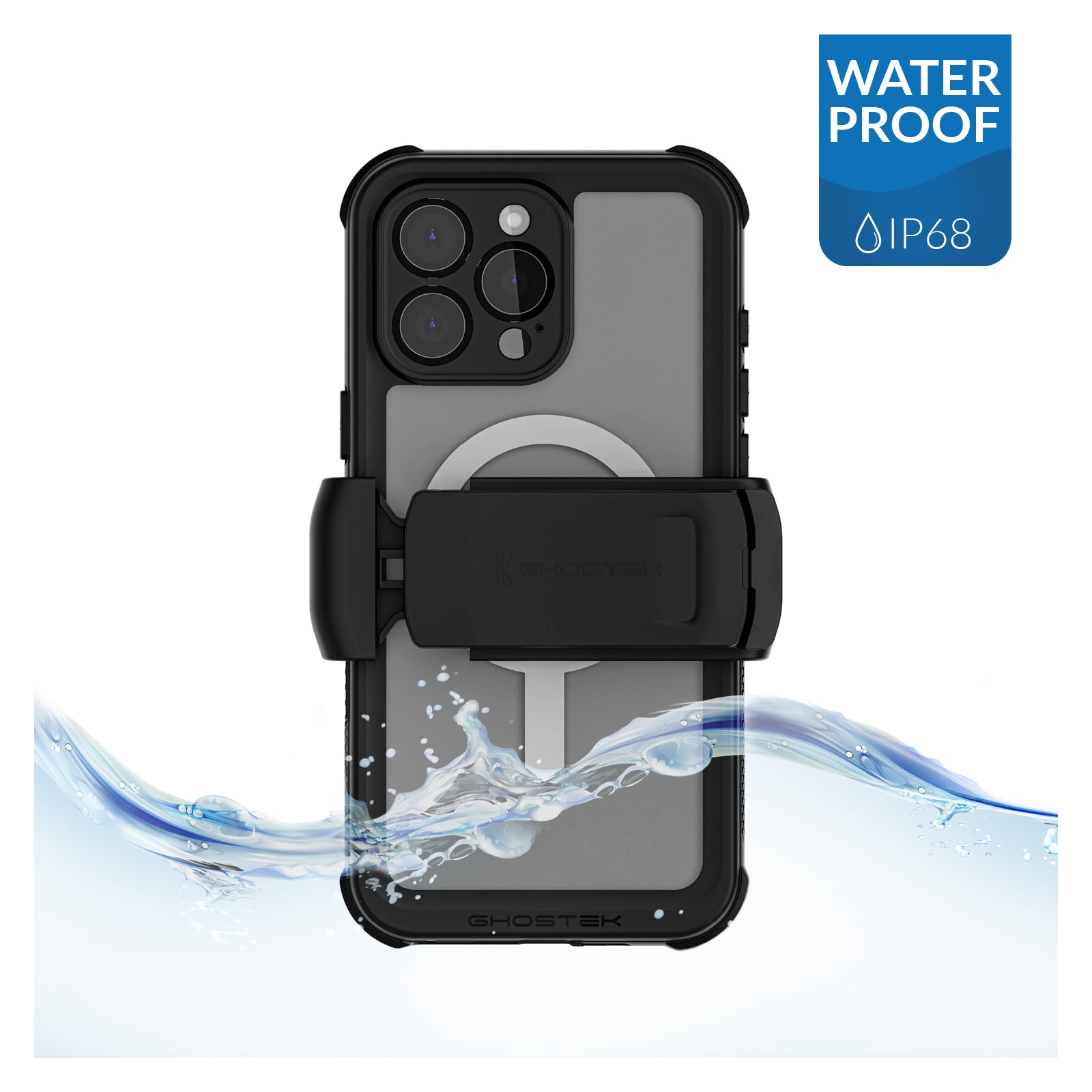 Ghostek Nautical Waterproof MagSafe Case + Belt Swivel Holster Apple iPhone 16 Pro Max Clear