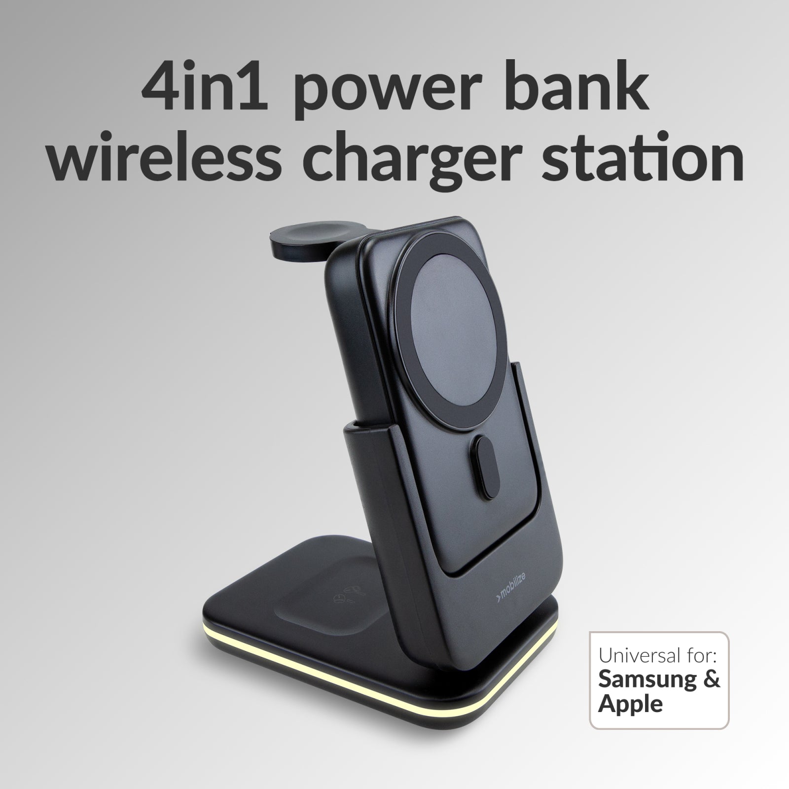 Mobilize 4in1 Wireless Charger Station with Detachable Power Bank 5000mAh Black