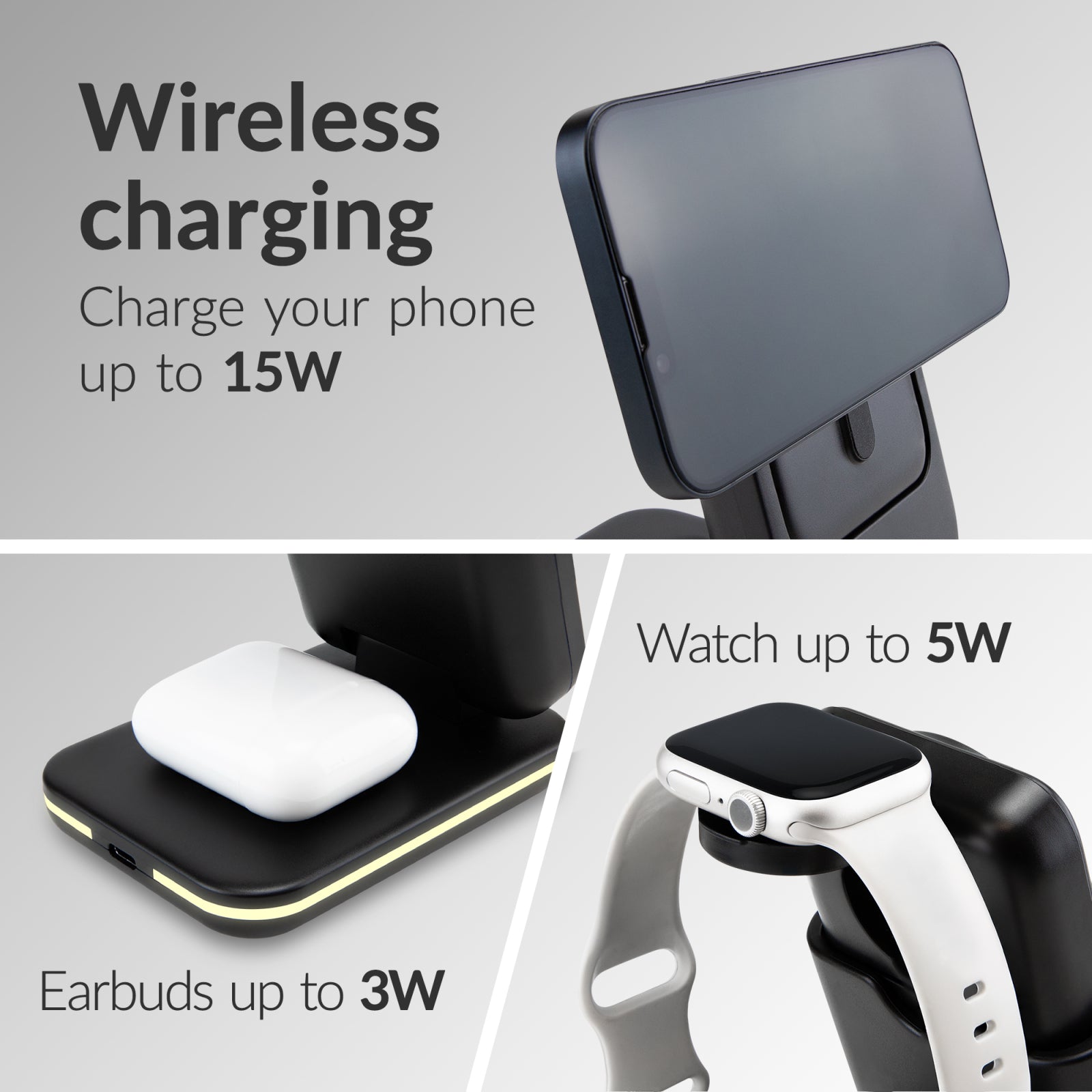 Mobilize 4in1 Wireless Charger Station with Detachable Power Bank 5000mAh Black