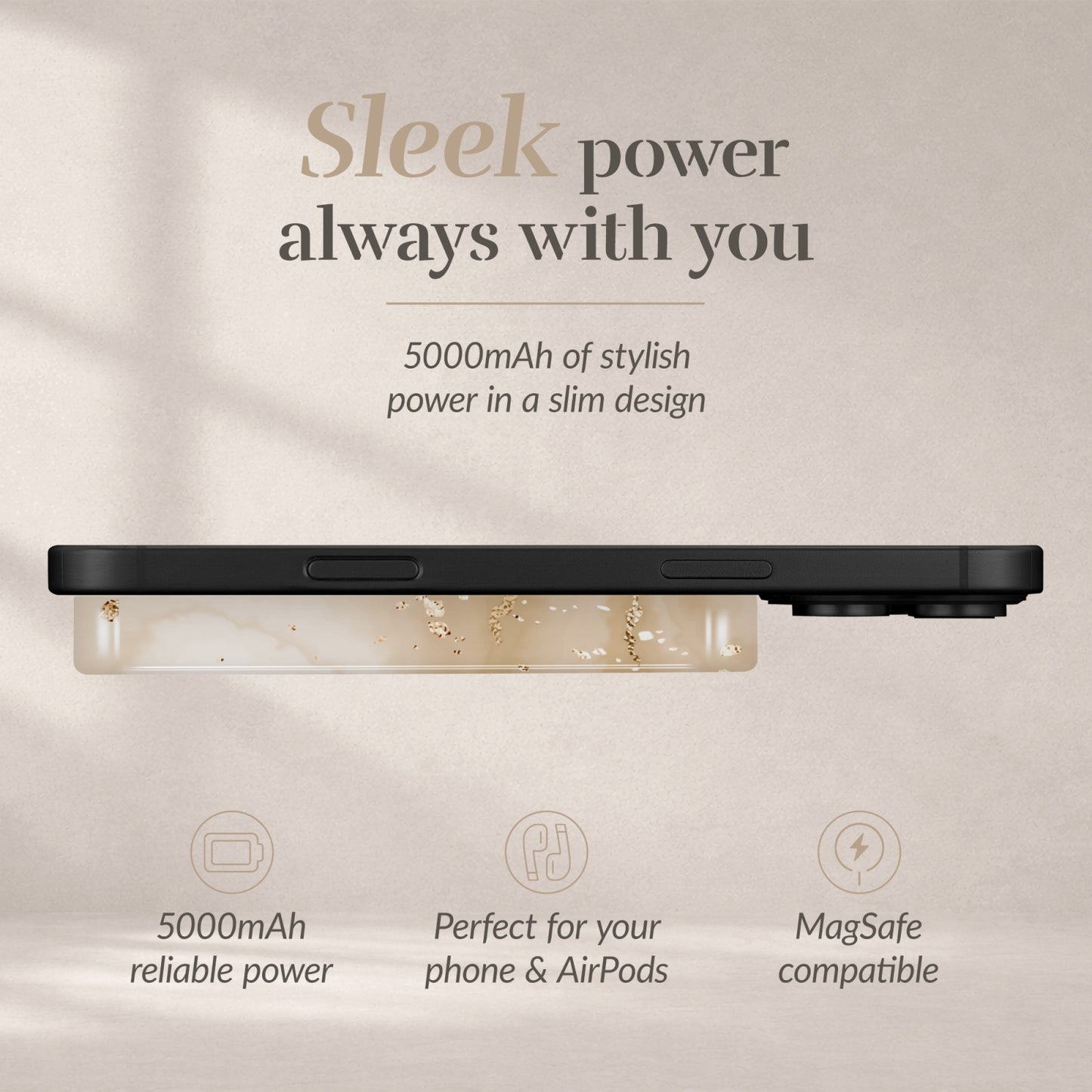 MIO Powerbank 5000mAh with Double sided Magsafe Compatibility Gold Marble - Glossy